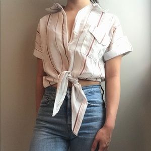 Tie waist striped top